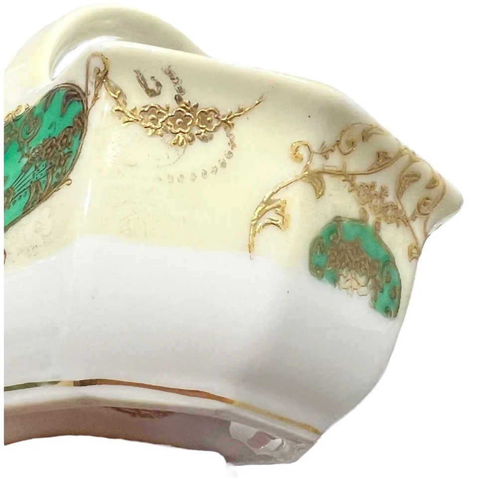 NORITAKE GREEN/GOLD/YELLOW HAND PAINTED PORCELAIN CERAMIC MINI BASKET